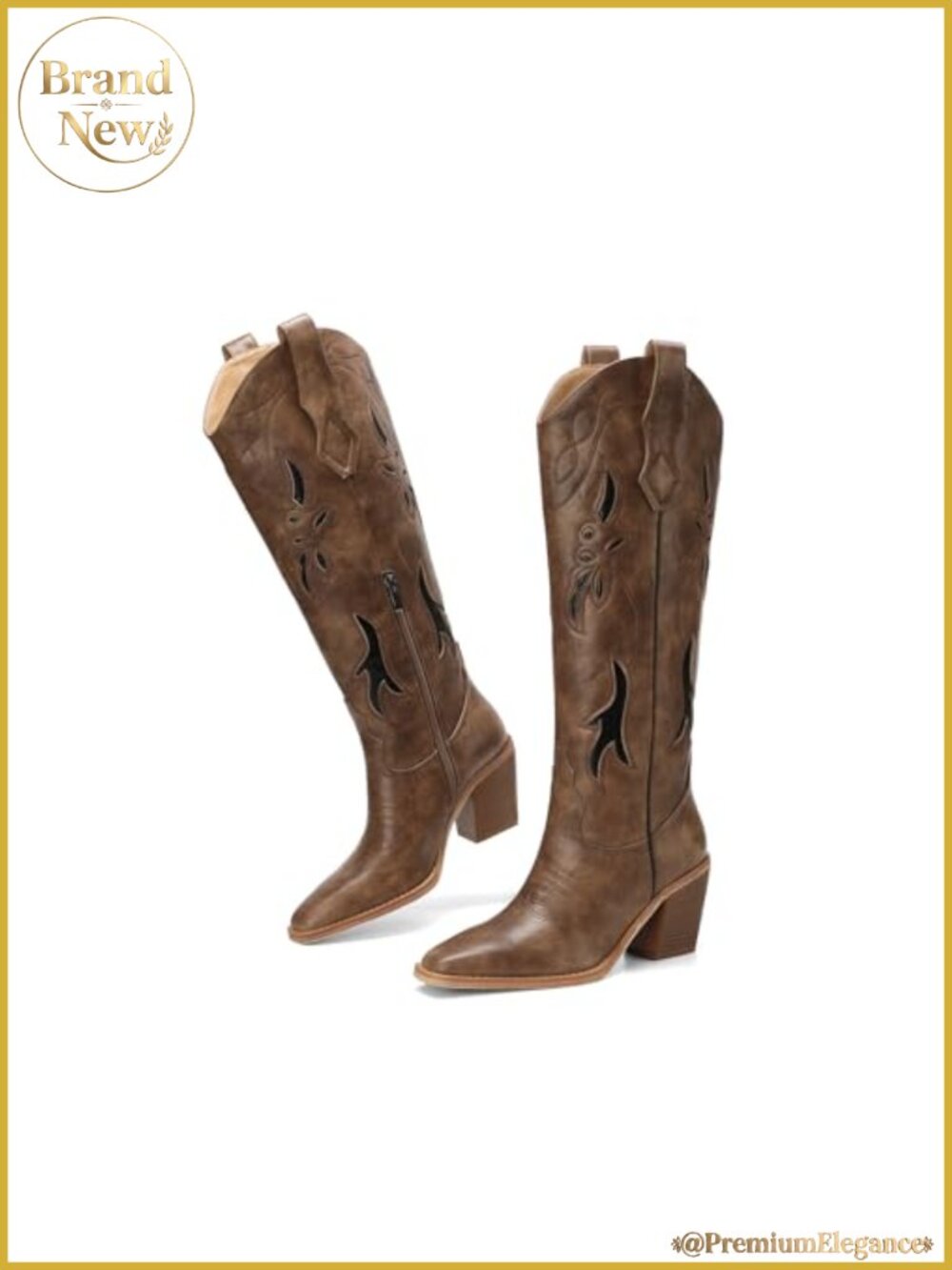FREECHICC Women's Knee High Western Cowgirl Boots Chunky Heel Square Toe